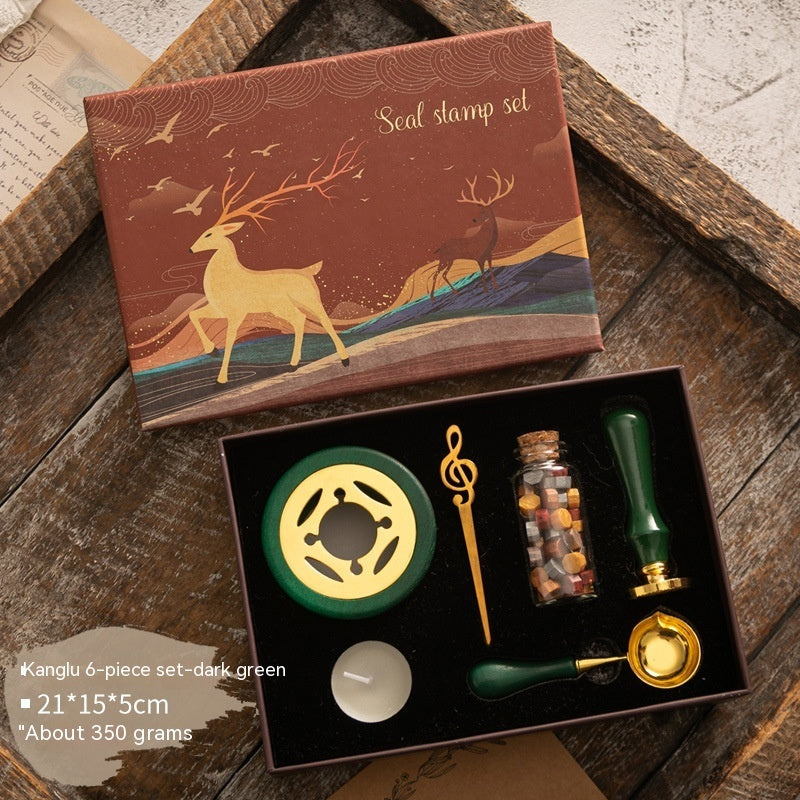 Sealing Wax Seal Set Retro Elk Gift Box Wooden Handle