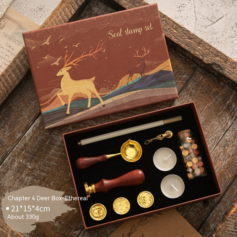 Sealing Wax Seal Set Retro Elk Gift Box Wooden Handle