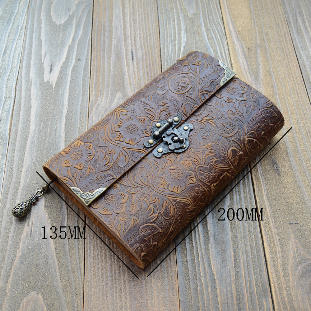 Loose-leaf Notebook With Lock First Layer Leather Notepad