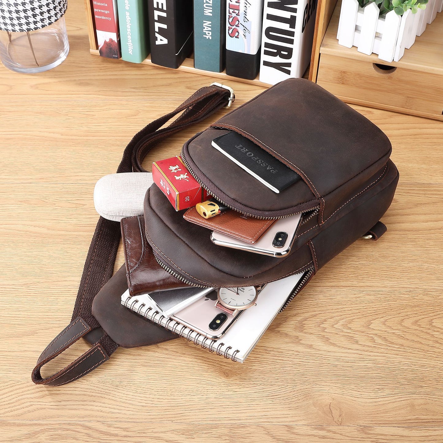 Horse Leather Chest Bag Leather Shoulder Messenger Bag