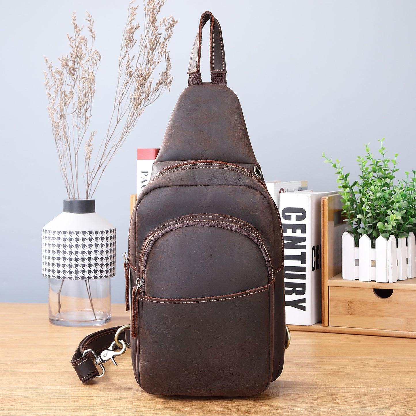 Horse Leather Chest Bag Leather Shoulder Messenger Bag