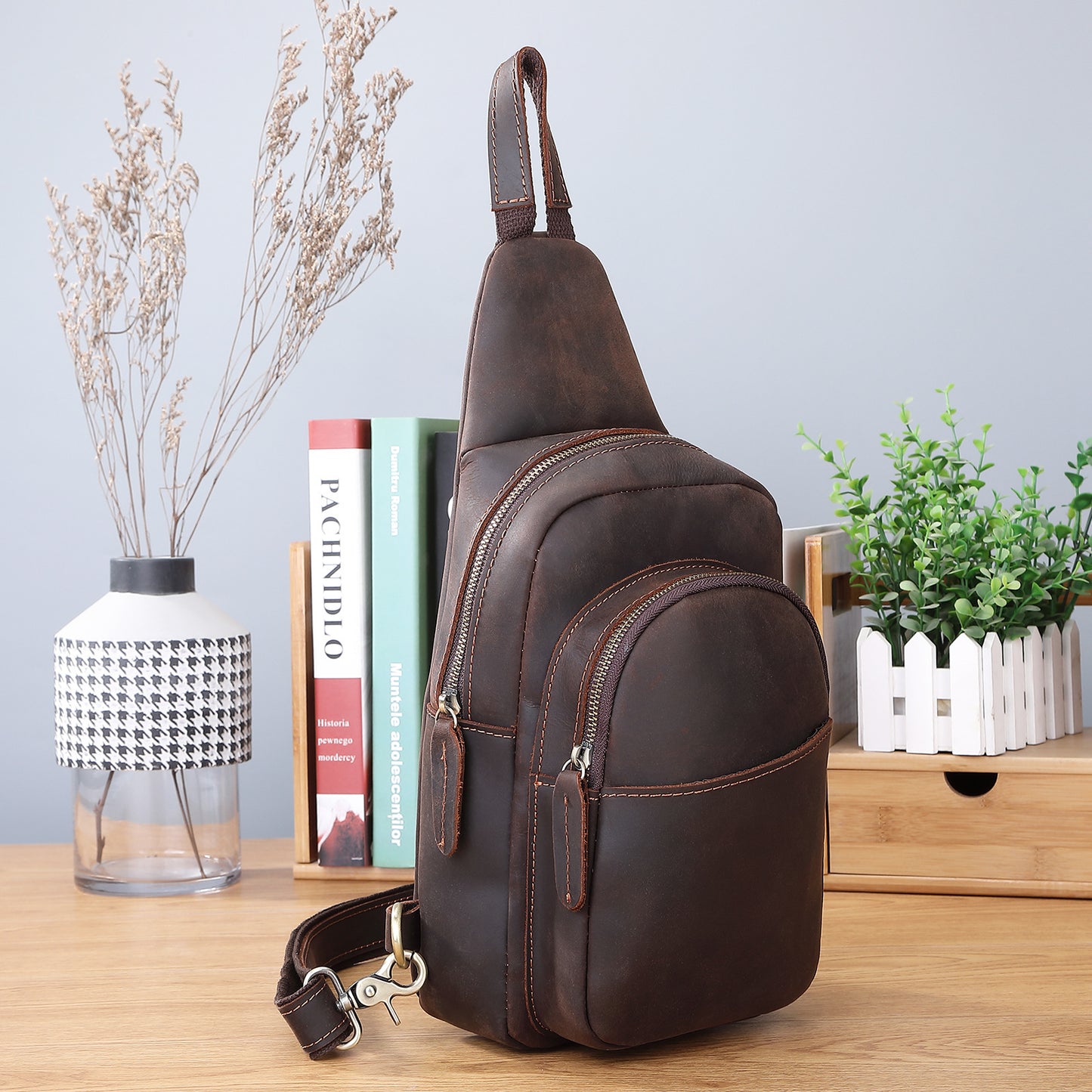 Horse Leather Chest Bag Leather Shoulder Messenger Bag