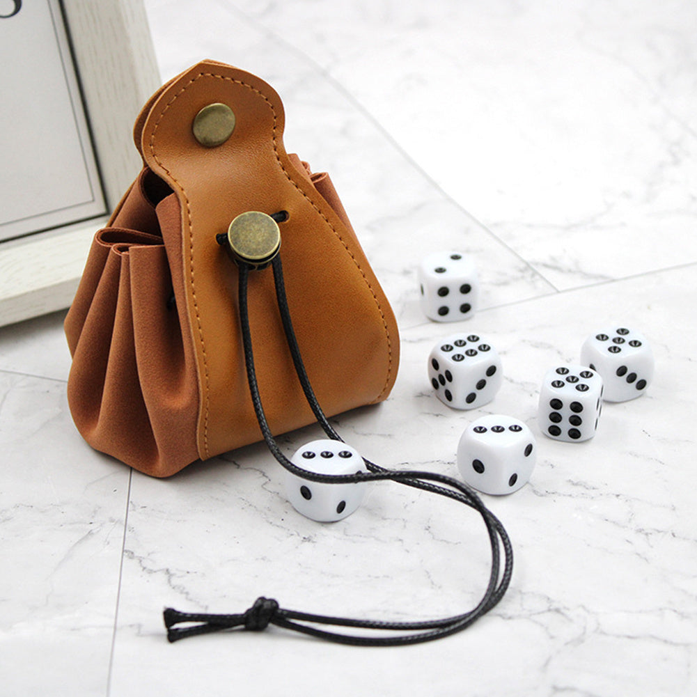 Leather Game Organizer Drawstring Pouch