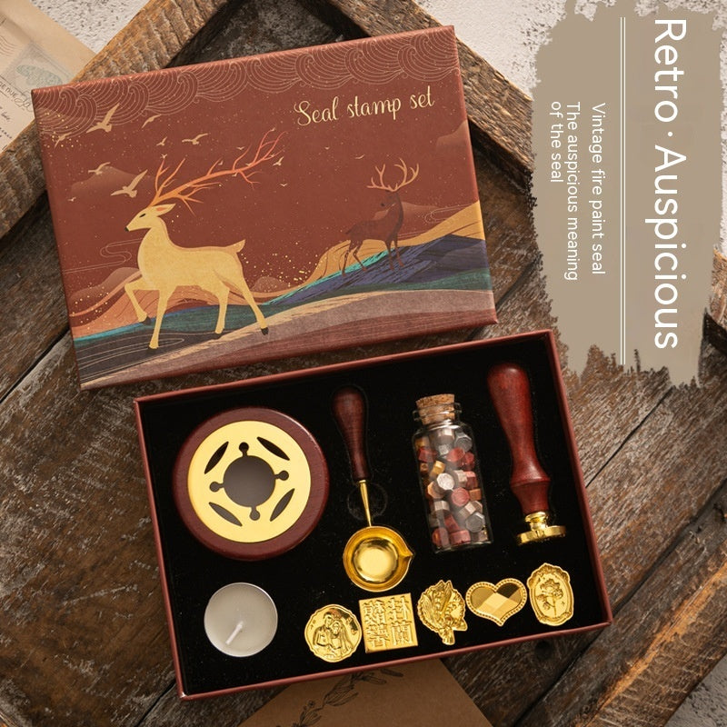 Sealing Wax Seal Set Retro Elk Gift Box Wooden Handle