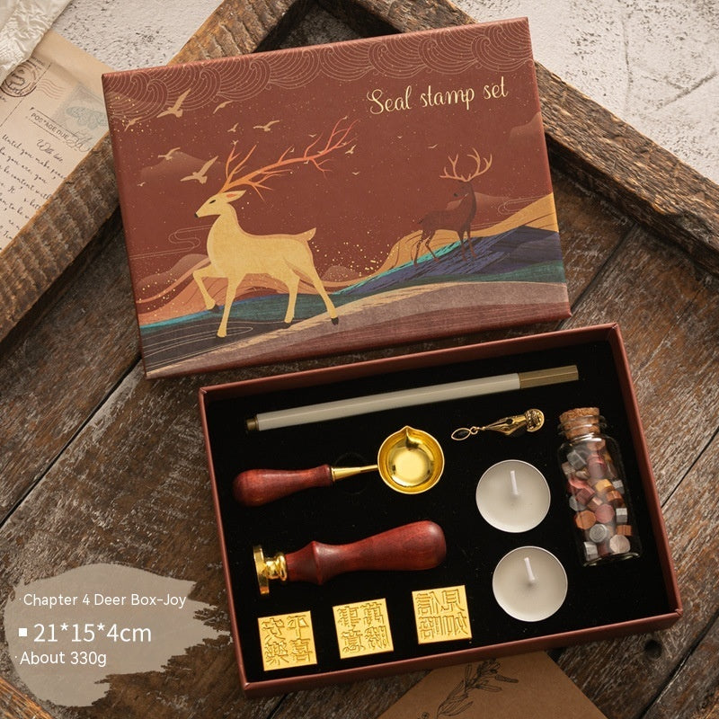 Sealing Wax Seal Set Retro Elk Gift Box Wooden Handle