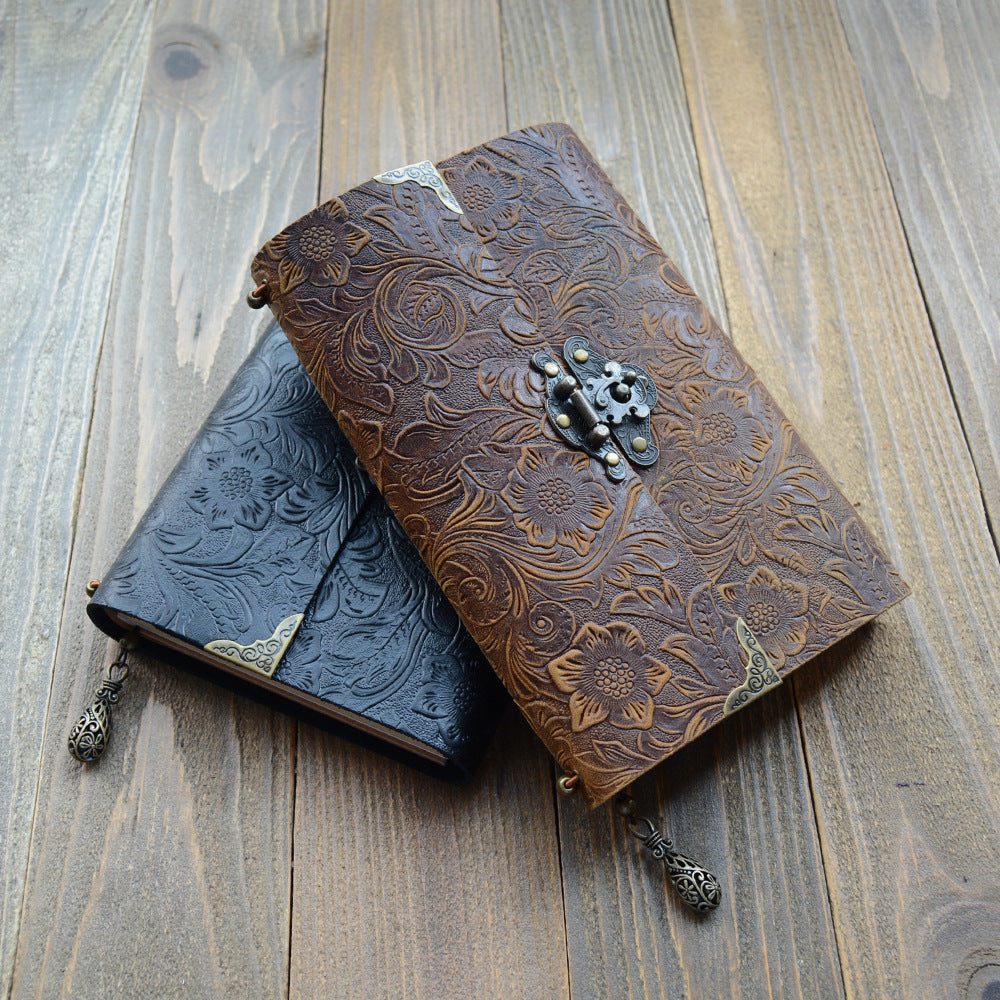 Loose-leaf Notebook With Lock First Layer Leather Notepad