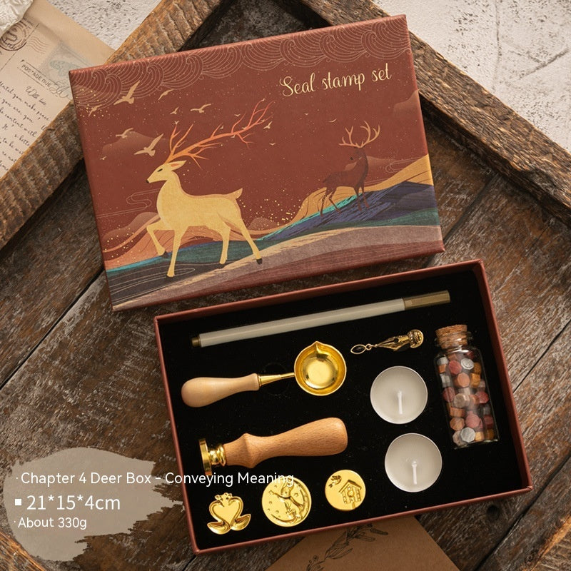 Sealing Wax Seal Set Retro Elk Gift Box Wooden Handle