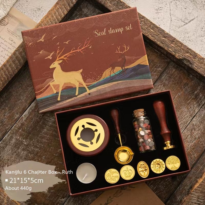 Sealing Wax Seal Set Retro Elk Gift Box Wooden Handle