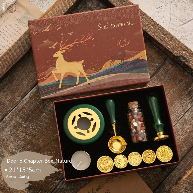 Sealing Wax Seal Set Retro Elk Gift Box Wooden Handle