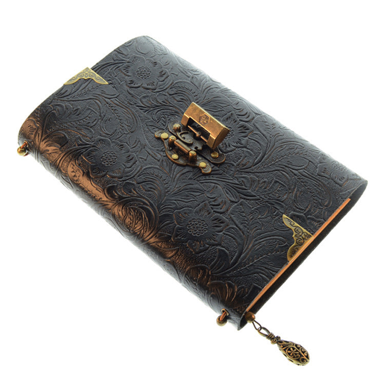 Loose-leaf Notebook With Lock First Layer Leather Notepad