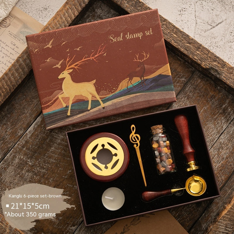 Sealing Wax Seal Set Retro Elk Gift Box Wooden Handle