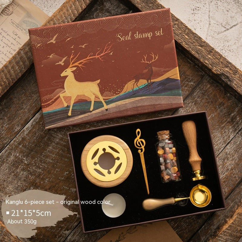 Sealing Wax Seal Set Retro Elk Gift Box Wooden Handle