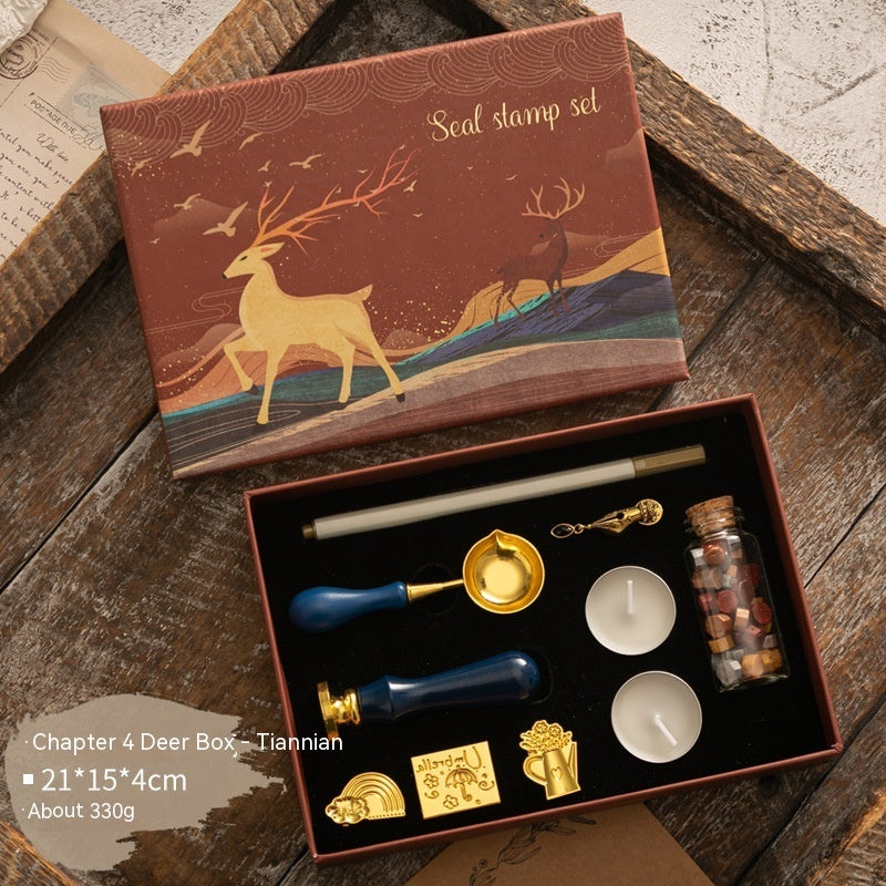 Sealing Wax Seal Set Retro Elk Gift Box Wooden Handle