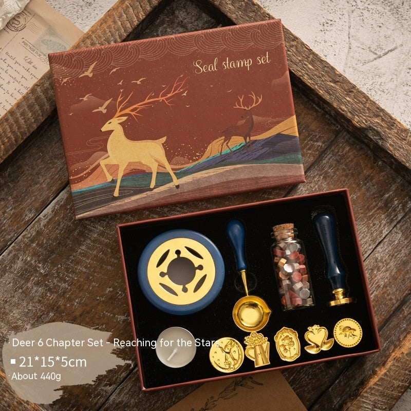 Sealing Wax Seal Set Retro Elk Gift Box Wooden Handle