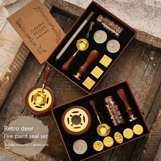 Sealing Wax Seal Set Retro Elk Gift Box Wooden Handle