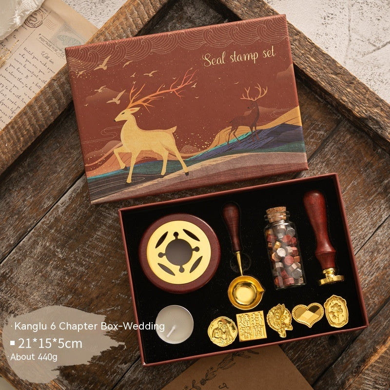 Sealing Wax Seal Set Retro Elk Gift Box Wooden Handle