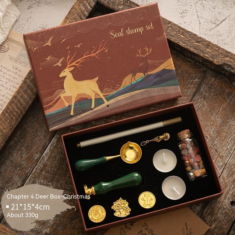 Sealing Wax Seal Set Retro Elk Gift Box Wooden Handle