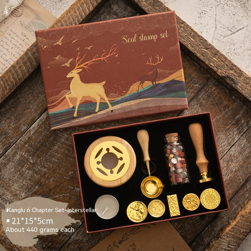 Sealing Wax Seal Set Retro Elk Gift Box Wooden Handle